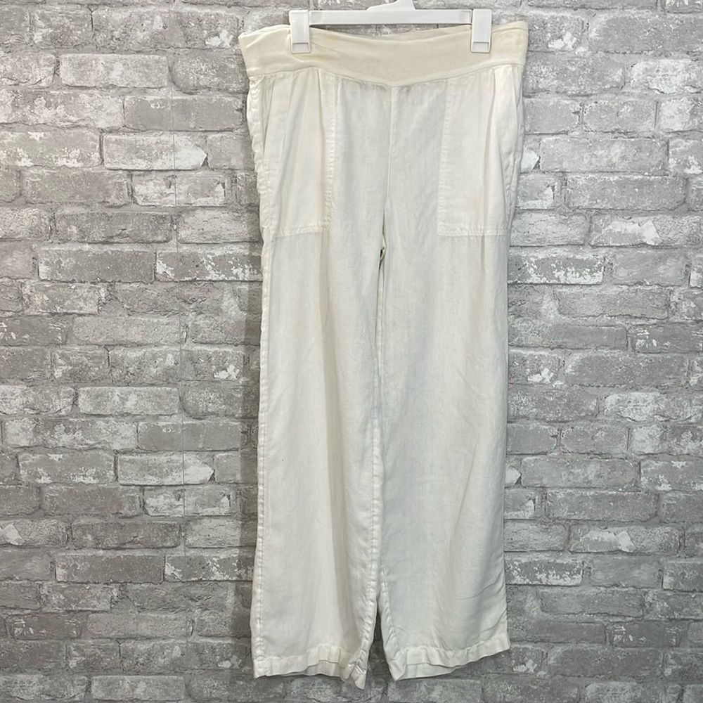 Lands End White Mid Rise Linen Pants